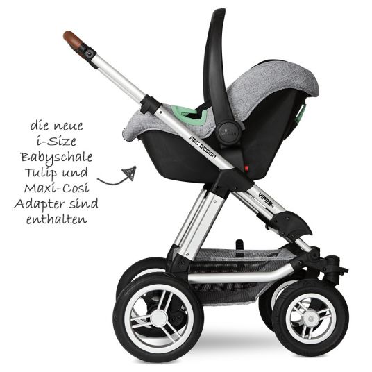 ABC Design 3in1 Kinderwagen-Set Viper 4 mit Lufträdern - inkl. Babyschale Tulip & XXL Zubehörpaket - Graphite Grey