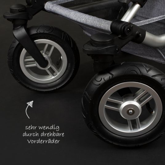 ABC Design Set passeggino 3in1 Viper 4 con ruote pneumatiche - incluso seggiolino Tulip e pacchetto accessori XXL - Grigio Grafite