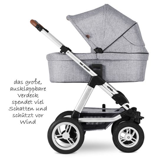 ABC Design 3in1 Kinderwagen-Set Viper 4 mit Lufträdern - inkl. Babyschale Tulip & XXL Zubehörpaket - Graphite Grey