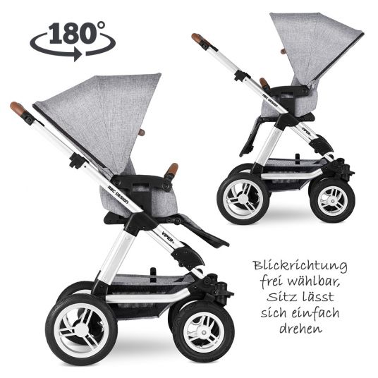 ABC Design 3in1 stroller set Viper 4 with pneumatic wheels - incl. infant carrier Tulip & XXL accessories package - Graphite Grey