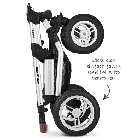 ABC Design Set passeggino 3in1 Viper 4 con ruote pneumatiche - incluso seggiolino Tulip e pacchetto accessori XXL - Shadow