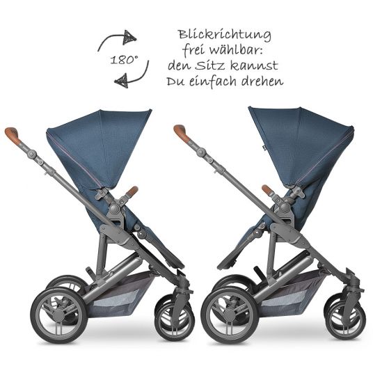 ABC Design 3in1 Kinderwagenset Catania 4 - inkl. Babywanne, Autositz, Wickeltasche & Beindecke - Woven Navy