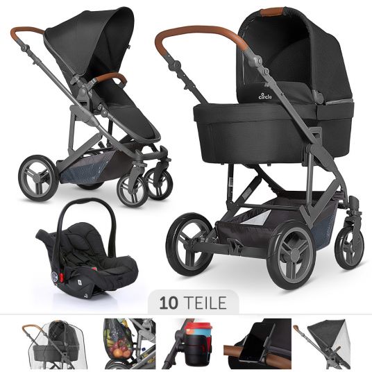 ABC Design 3in1 Stroller Set Catania 4 - incl. Carrycot, Car Seat & XXL Accessory Pack - Woven Black