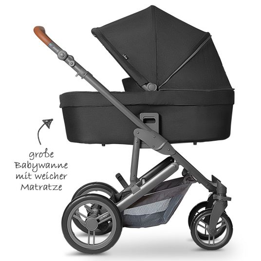 ABC Design 3in1 Stroller Set Catania 4 - incl. Carrycot, Car Seat & XXL Accessory Pack - Woven Black