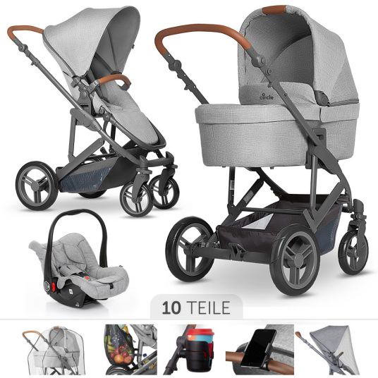 ABC Design 3in1 Catania 4 stroller set - incl. carrycot, car seat & XXL accessory pack - Woven Grey