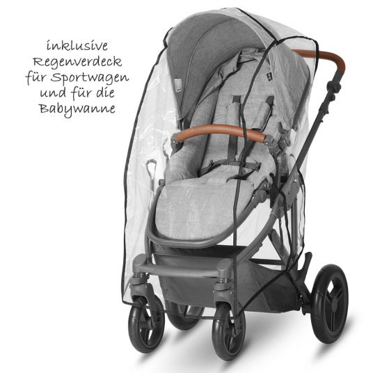 ABC Design 3in1 Kinderwagenset Catania 4 - inkl. Babywanne, Autositz & XXL Zubehörpaket - Woven Grey