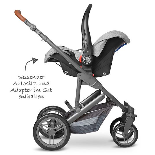 ABC Design 3in1 Kinderwagenset Catania 4 - inkl. Babywanne, Autositz & XXL Zubehörpaket - Woven Grey