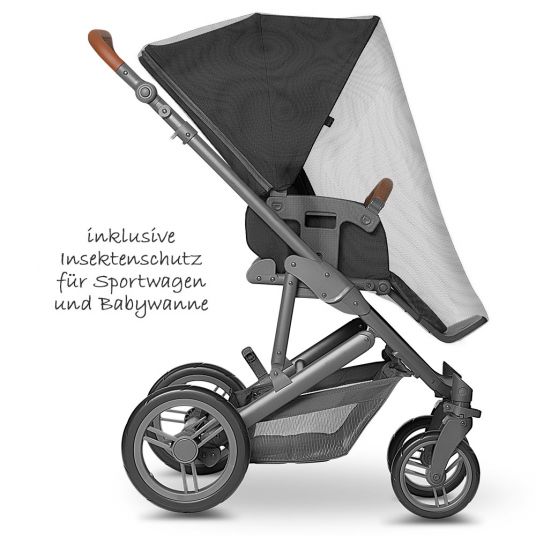 ABC Design 3in1 Kinderwagenset Merano 4 - inkl. Babywanne, Autositz & XXL Zubehörpaket - Woven Black
