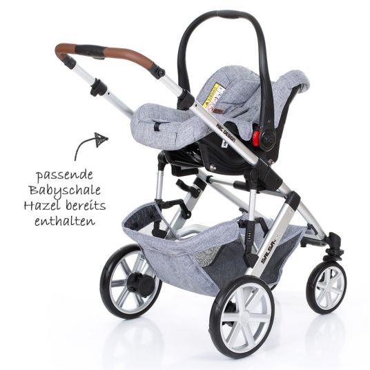 ABC Design 3in1 Kinderwagenset Salsa 4 - inkl. Babywanne, Sportsitz, Babyschale & Zubehörpaket - Graphite Grey