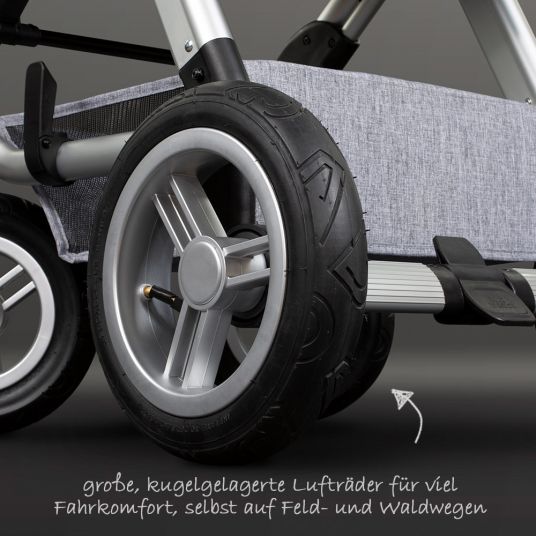 ABC Design Set passeggino Viper 4 3in1 con ruote pneumatiche - inclusi navicella, marsupio e pacchetto accessori - Grigio Grafite