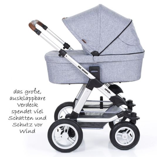 ABC Design 3in1 Kinderwagenset Viper 4 mit Lufträdern - inkl. Babywanne, Babyschale & Zubehörpaket - Graphite Grey