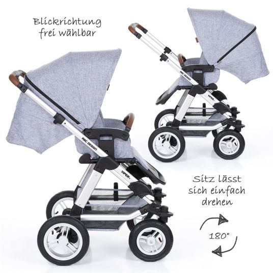 ABC Design 3in1 stroller set Viper 4 with air wheels - incl. carrycot, infant carrier & accessory pack - Graphite Grey