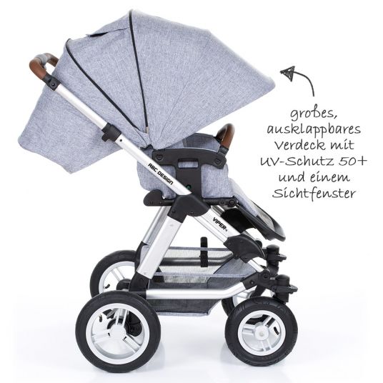 ABC Design 3in1 Kinderwagenset Viper 4 mit Lufträdern - inkl. Babywanne, Babyschale & Zubehörpaket - Graphite Grey