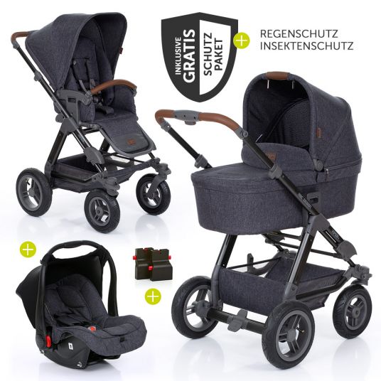 3in1 stroller set Viper 4 with air wheels - incl. baby bath, infant carrier  & accessories package - Street