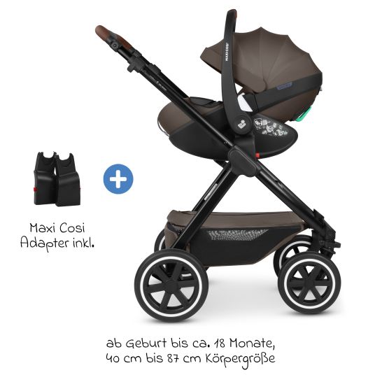 ABC Design 3in1 Kombi-Kinderwagen-Set Samba 2 All in One Set inkl. Maxi Cosi Pebble Pro2, Babywanne, Sportsitz, Adapter - Pure - Nature