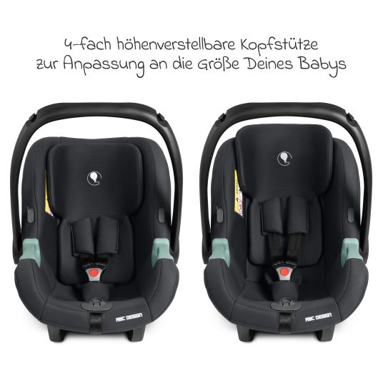 ABC Design Babyschale Tulip i-Size ab Geburt - 15 Monate (45 cm - 85 cm) inkl. Sonnenverdeck & Sitzverkleinerer - Black