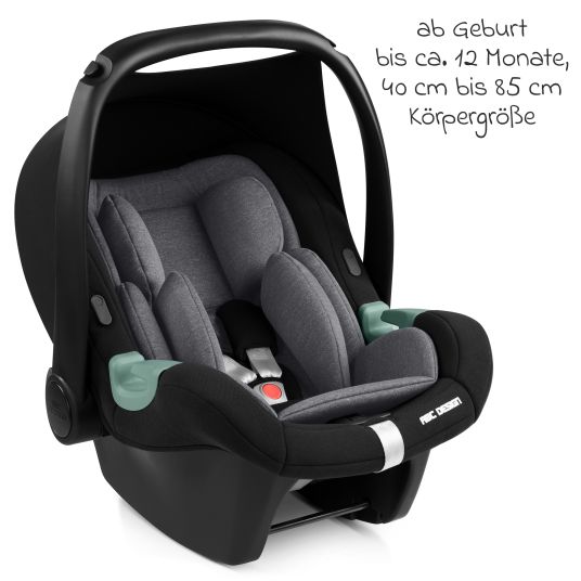 ABC Design Babyschale Tulip i-Size ab Geburt - 15 Monate (45 cm - 85 cm) inkl. Sonnenverdeck & Sitzverkleinerer - Graphite