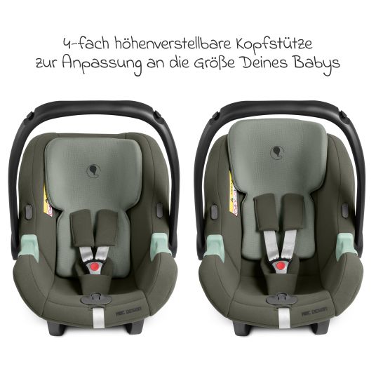 ABC Design Babyschale Tulip i-Size ab Geburt - 15 Monate (45 cm - 85 cm) inkl. Sonnenverdeck & Sitzverkleinerer - Sage