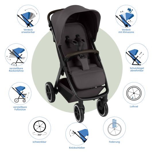 ABC Design Buggy & pushchair Avus 2 Air with pneumatic wheels, one-hand folding and height-adjustable push bar - Falcon