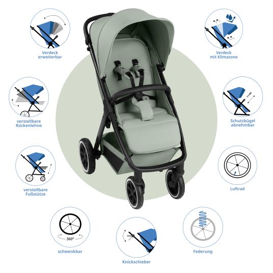 ABC Design Buggy & pushchair Avus 2 Air with pneumatic wheels, one-hand folding and height-adjustable push bar - Pine