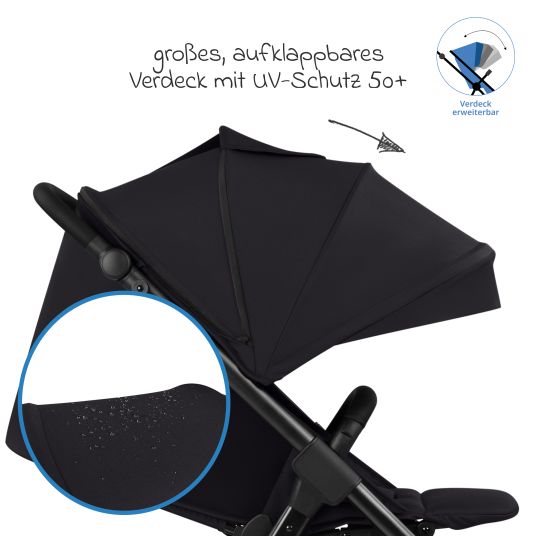 ABC Design Buggy & pushchair Avus 2 Air with pneumatic wheels, one-hand folding and height-adjustable push bar - Pure - Coal