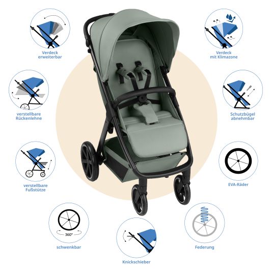 ABC Design Buggy & pushchair Avus 2 with one-hand folding and height-adjustable push bar - Pine