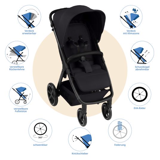 ABC Design Buggy & pushchair Avus 2 with one-hand folding and height-adjustable push bar - Pure - Coal