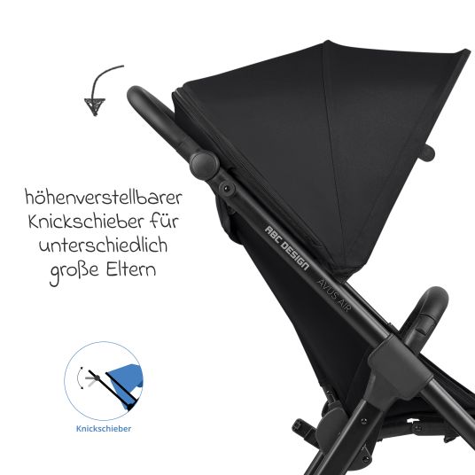 ABC Design Buggy & Sportwagen Avus Air inkl. Reboarder Pearl Pro 2 - mit Lufträdern, Einhand-Faltung und höhenverstellbarem Schieber (bis 25 kg belastbar) - Ink