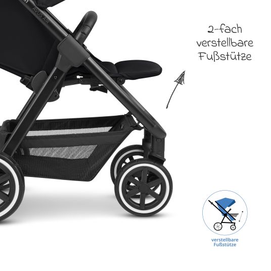 ABC Design Buggy & Sportwagen Avus Air inkl. Reboarder Pearl Pro 2 - mit Lufträdern, Einhand-Faltung und höhenverstellbarem Schieber (bis 25 kg belastbar) - Ink