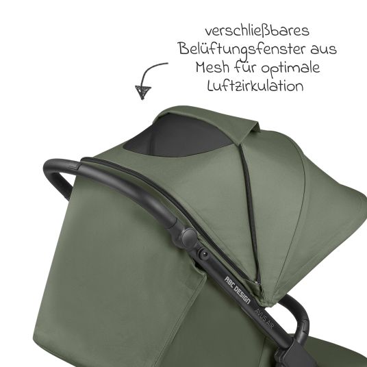 ABC Design Buggy & Sportwagen Avus Air inkl. Reboarder Pearl Pro 2 - mit Lufträdern, Einhand-Faltung und höhenverstellbarem Schieber (bis 25 kg belastbar) - Olive