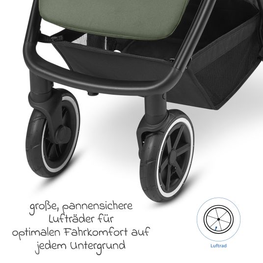 ABC Design Buggy & pushchair Avus Air incl. Reboarder Pearl Pro 2 - with pneumatic wheels, one-hand folding and height-adjustable push bar (load capacity up to 25 kg) - Olive