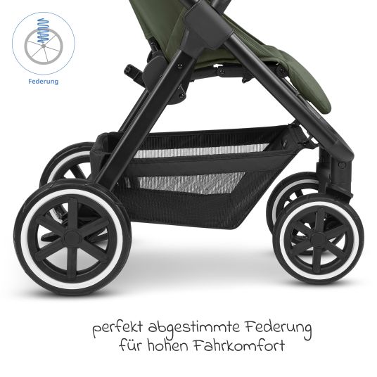 ABC Design Buggy & pushchair Avus Air incl. Reboarder Pearl Pro 2 - with pneumatic wheels, one-hand folding and height-adjustable push bar (load capacity up to 25 kg) - Olive