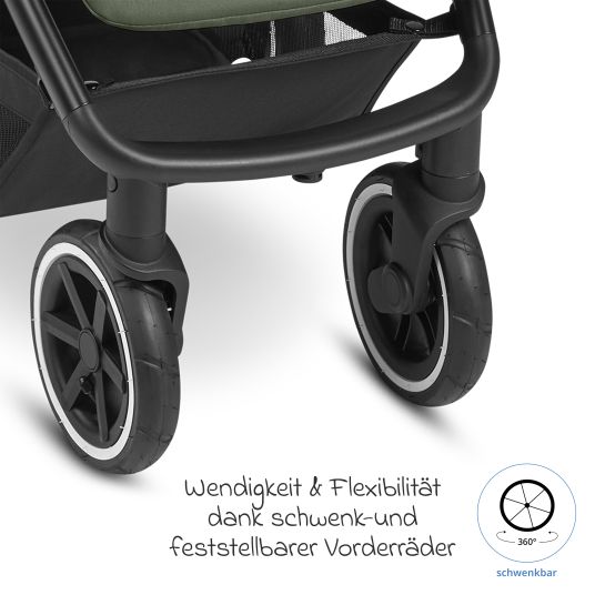 ABC Design Buggy & pushchair Avus Air incl. Reboarder Pearl Pro 2 - with pneumatic wheels, one-hand folding and height-adjustable push bar (load capacity up to 25 kg) - Olive