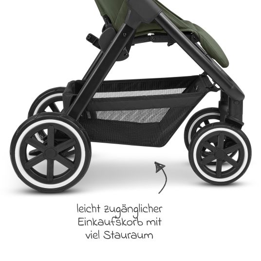 ABC Design Buggy & pushchair Avus Air incl. Reboarder Pearl Pro 2 - with pneumatic wheels, one-hand folding and height-adjustable push bar (load capacity up to 25 kg) - Olive