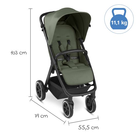 ABC Design Buggy & pushchair Avus Air incl. Reboarder Pearl Pro 2 - with pneumatic wheels, one-hand folding and height-adjustable push bar (load capacity up to 25 kg) - Olive