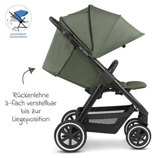 ABC Design Passeggino e carrozzina Avus Air incl. Reboarder Pearl Pro 2 - con ruote pneumatiche, pieghevole con una sola mano e maniglione regolabile in altezza (capacità di carico fino a 25 kg) - Olive