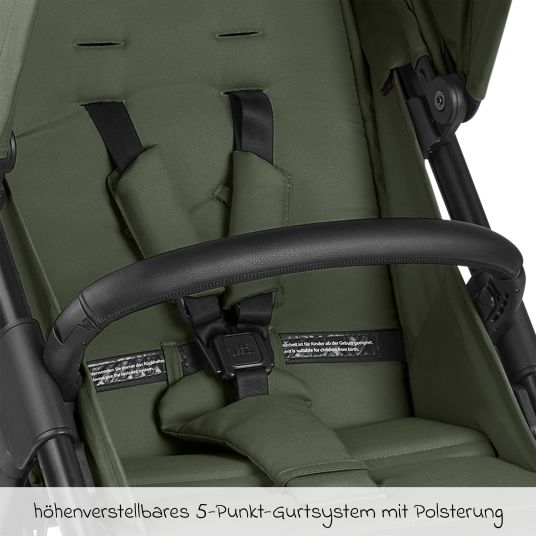 ABC Design Passeggino e carrozzina Avus Air incl. Reboarder Pearl Pro 2 - con ruote pneumatiche, pieghevole con una sola mano e maniglione regolabile in altezza (capacità di carico fino a 25 kg) - Olive