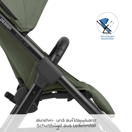 ABC Design Buggy & pushchair Avus Air incl. Reboarder Pearl Pro 2 - with pneumatic wheels, one-hand folding and height-adjustable push bar (load capacity up to 25 kg) - Olive