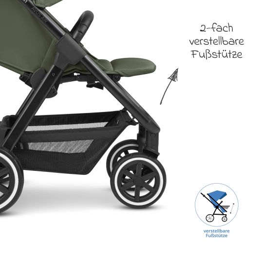 ABC Design Buggy & Sportwagen Avus Air inkl. Reboarder Pearl Pro 2 - mit Lufträdern, Einhand-Faltung und höhenverstellbarem Schieber (bis 25 kg belastbar) - Olive