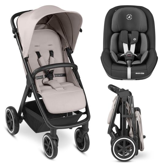 ABC Design Buggy & Sportwagen Avus Air inkl. Reboarder Pearl Pro 2 - mit Lufträdern, Einhand-Faltung und höhenverstellbarem Schieber (bis 25 kg belastbar) - Powder