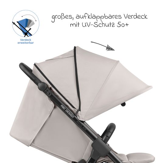 ABC Design Buggy & Sportwagen Avus Air inkl. Reboarder Pearl Pro 2 - mit Lufträdern, Einhand-Faltung und höhenverstellbarem Schieber (bis 25 kg belastbar) - Powder