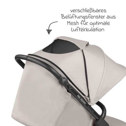 ABC Design Passeggino e carrozzina Avus Air incl. Reboarder Pearl Pro 2 - con ruote pneumatiche, pieghevole con una sola mano e maniglione regolabile in altezza (capacità di carico fino a 25 kg) - Cipria