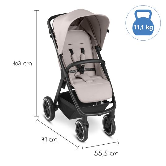 ABC Design Passeggino e carrozzina Avus Air incl. Reboarder Pearl Pro 2 - con ruote pneumatiche, pieghevole con una sola mano e maniglione regolabile in altezza (capacità di carico fino a 25 kg) - Cipria