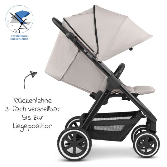 ABC Design Passeggino e carrozzina Avus Air incl. Reboarder Pearl Pro 2 - con ruote pneumatiche, pieghevole con una sola mano e maniglione regolabile in altezza (capacità di carico fino a 25 kg) - Cipria