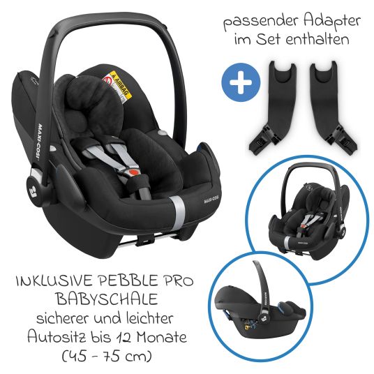 ABC Design Buggy & pushchair Avus incl. car seat Pebble Pro with one-hand folding and height-adjustable push bar (load capacity up to 25 kg) - Carrot