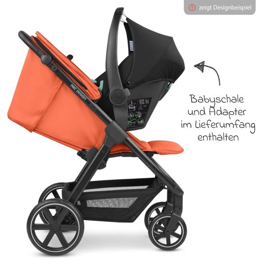 ABC Design Passeggino Avus con seggiolino auto Pebble Pro, pieghevole con una sola mano e maniglione regolabile in altezza (capacità di carico fino a 25 kg) - Carota