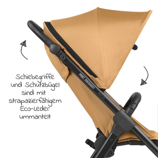 ABC Design Buggy & Sportwagen Avus inkl. Autositz Pebble Pro mit Einhand-Faltung und höhenverstellbarem Schieber (bis 25 kg belastbar) - Honey