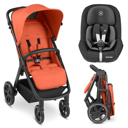 ABC Design Passeggino Avus con imbarcatore Pearl Pro 2 - pieghevole con una sola mano e maniglione regolabile in altezza (portata fino a 25 kg) - Carota