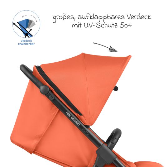 ABC Design Passeggino Avus con imbarcatore Pearl Pro 2 - pieghevole con una sola mano e maniglione regolabile in altezza (portata fino a 25 kg) - Carota