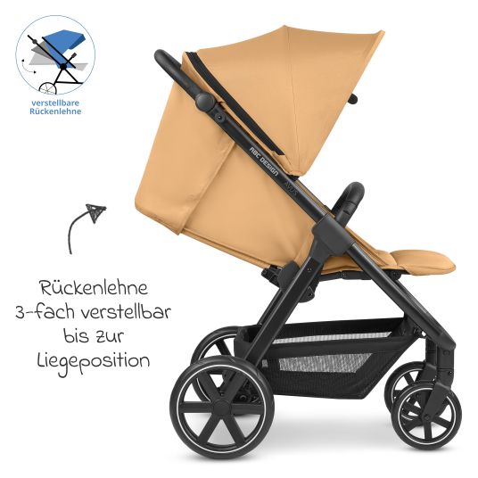 ABC Design Buggy & pushchair Avus incl. Reboarder Pearl Pro 2 - with one-hand folding and height-adjustable push bar (load capacity up to 25 kg) - Honey